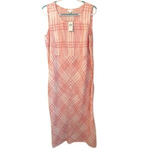 J Jill Size 1X Sleeveless Linen Maxi Dress Pink Print Pockets Resort Vacation